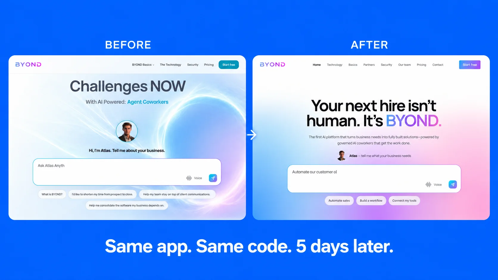 Before and after: a generic AI-built screen and the polished MMStudio version